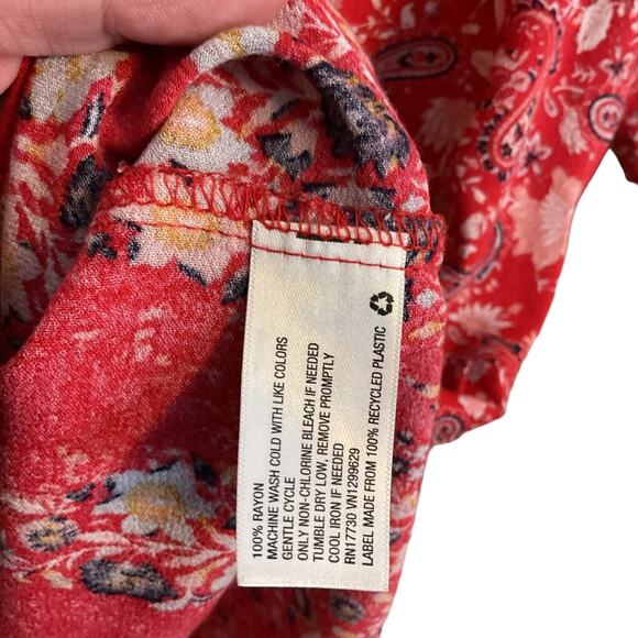 KNOX ROSE Blouse Women's Size S Red Multi-Floral Paisley Print Relaxed Fit Boho - Picture 10 of 10